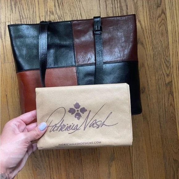 Patricia Nash Danville Tote Vintage Color Block P1014493 Black British tan NWT - Picture 6 of 7